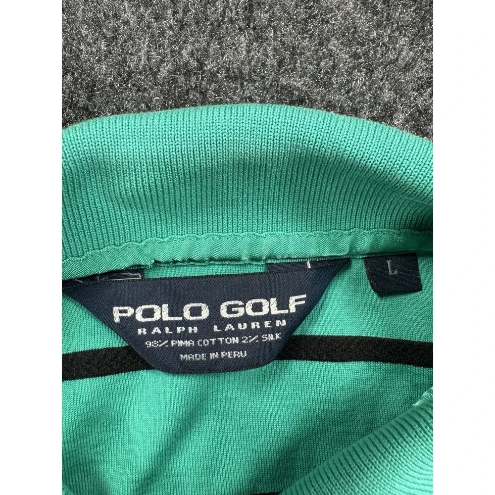 Polo Golf Ralph Lauren Polo Shirt Mens L Green Stripe Pima Cotton Silk - Picture 5 of 7